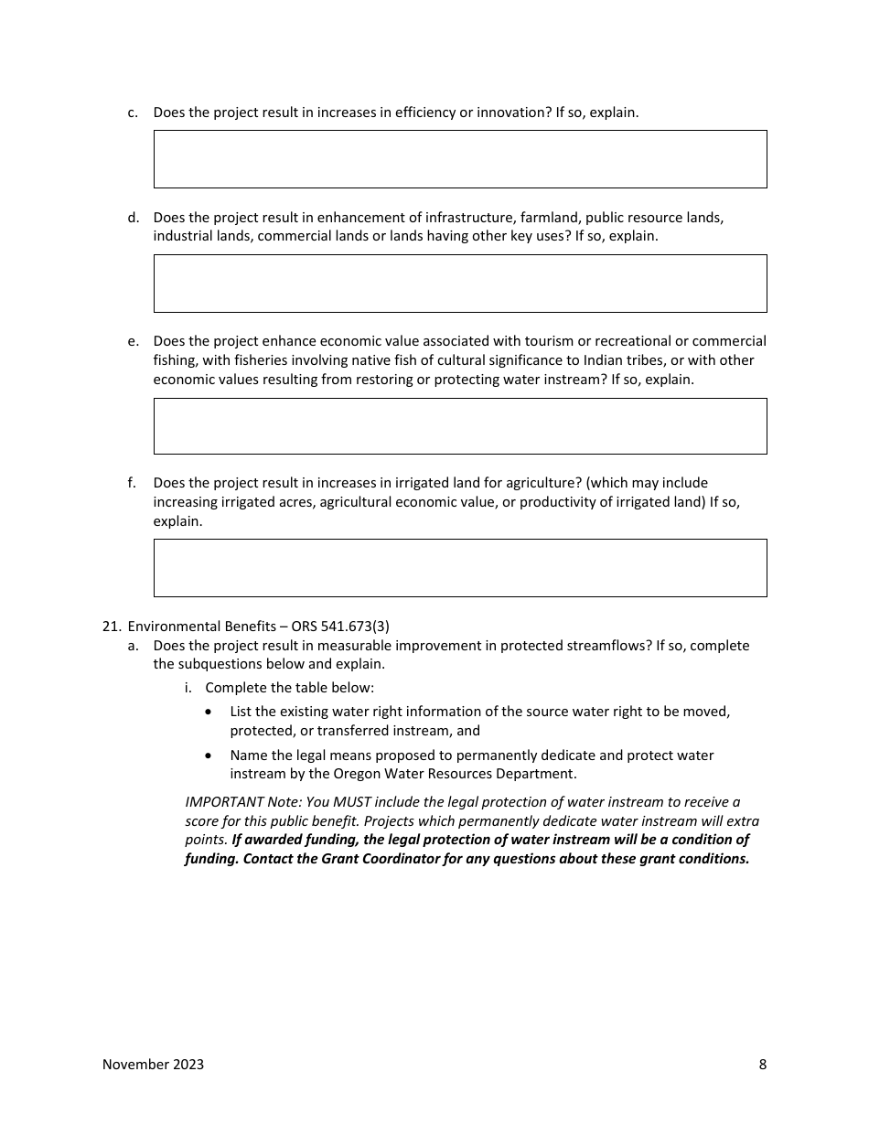 Irrigation Modernization Funding Grant Application - Oregon, Page 9