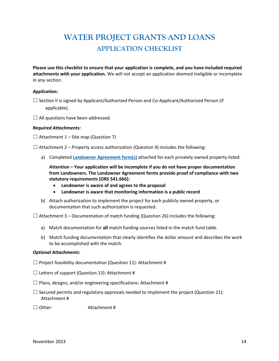 Water Project Grants and Loans Grant Application - Oregon, Page 15
