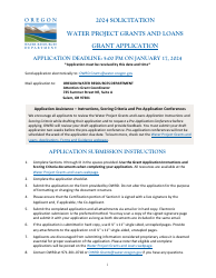 Document preview: Water Project Grants and Loans Grant Application - Oregon, 2024