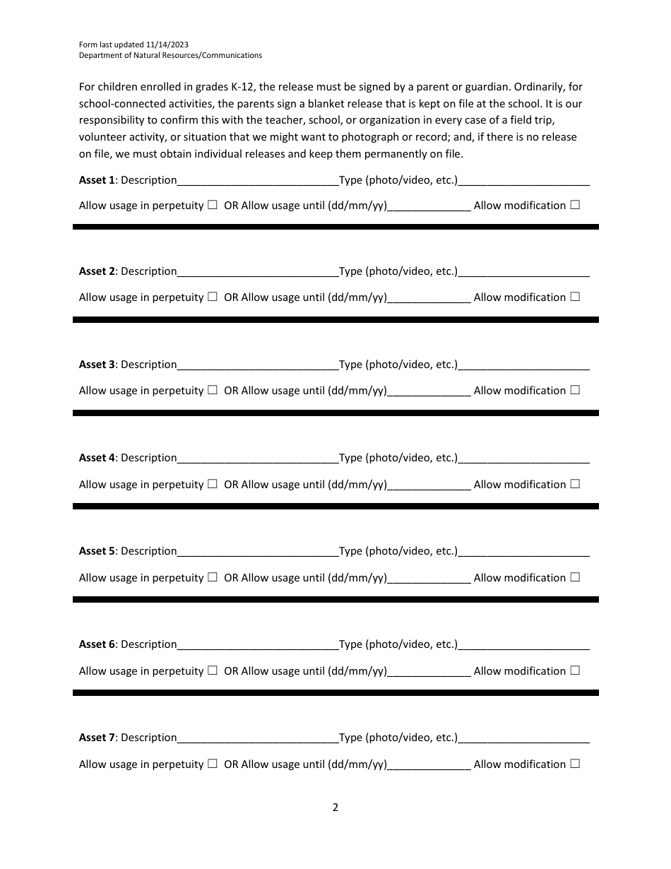 Visual Asset Release Form - Washington, Page 2