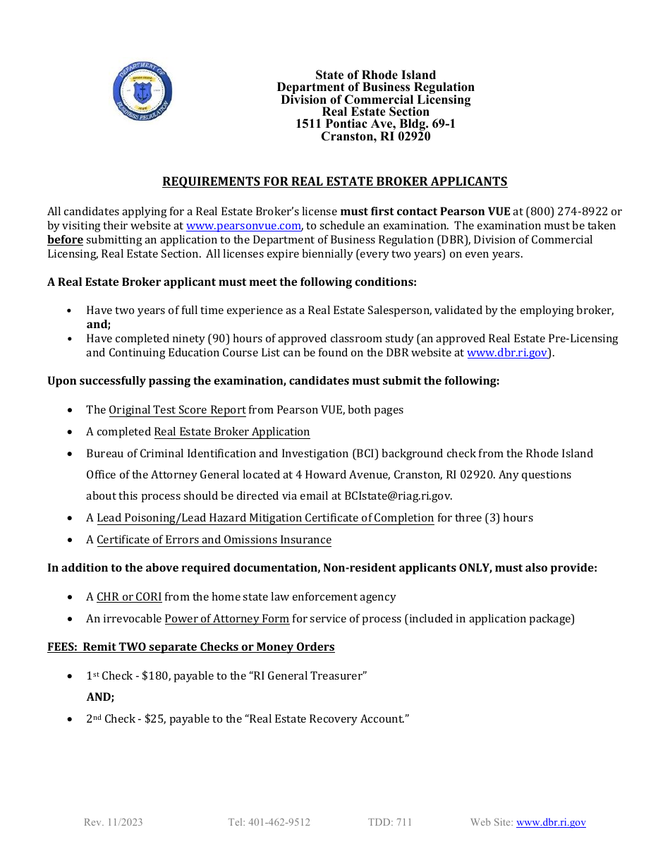 Rhode Island Real Estate Broker Application Download Fillable PDF 2019