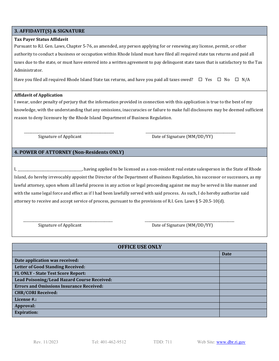 Rhode Island Reciprocal Real Estate Salesperson Application Download