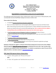 Document preview: Reciprocal Real Estate Salesperson Application - Rhode Island