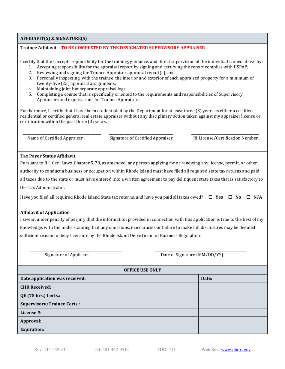 Trainee Appraiser Application - Rhode Island, Page 2