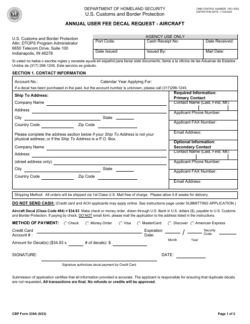 CBP Form 339A  Printable Pdf