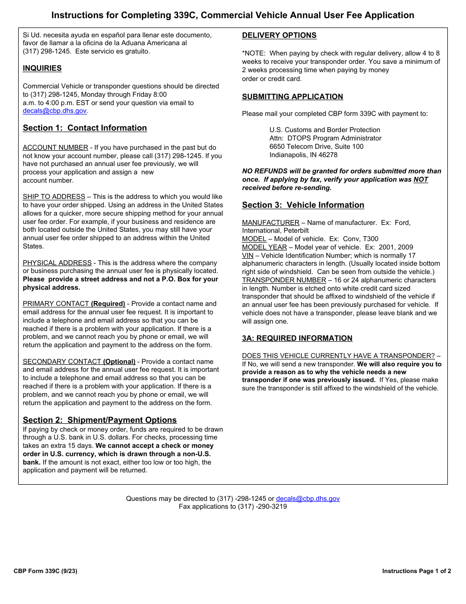 CBP Form 339C Vehicle Application, Page 4