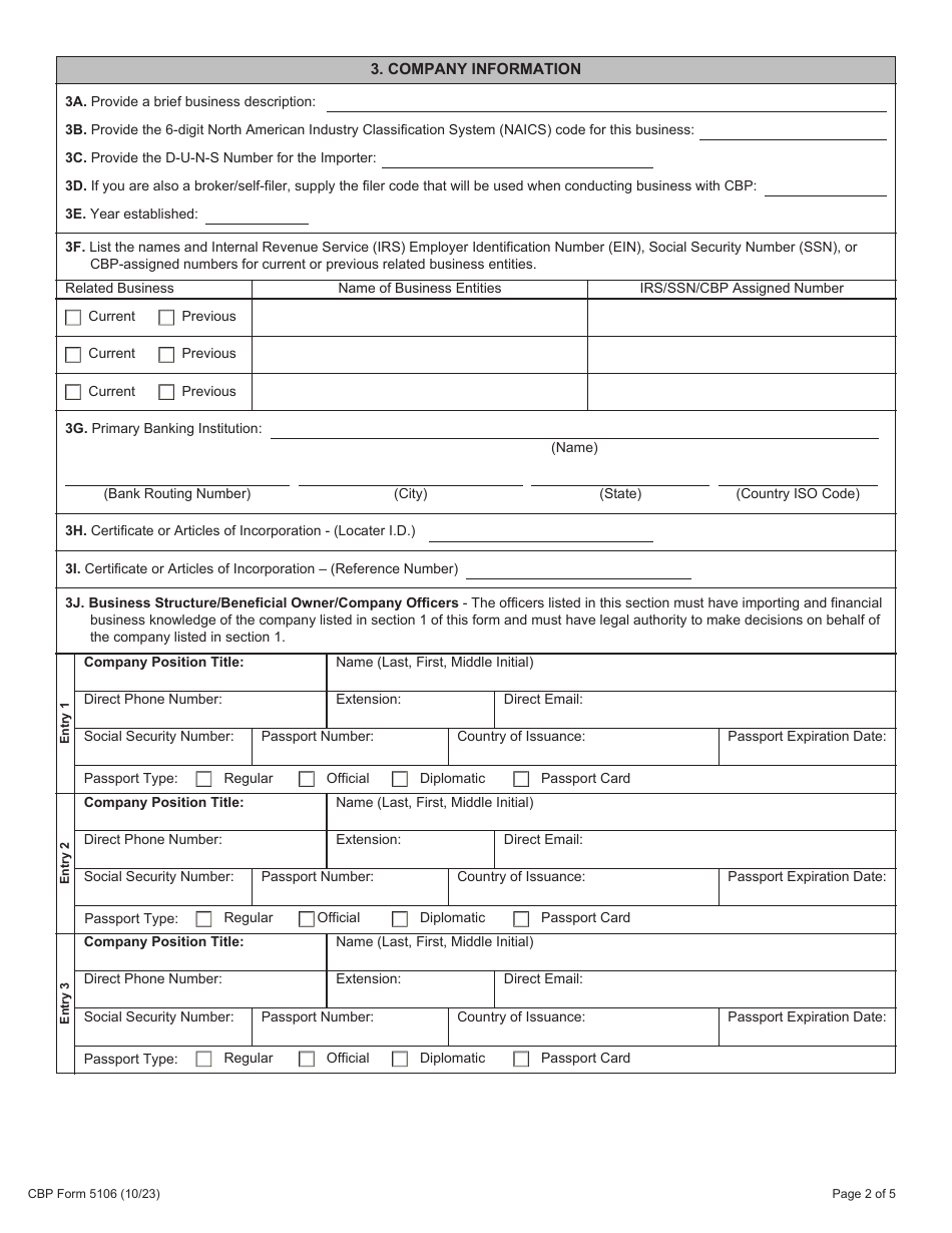 Cbp Form 5106 Download Fillable Pdf Or Fill Online Create Update 