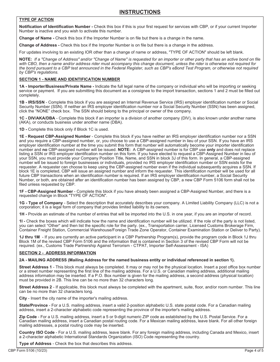 Cbp Form 5106 Download Fillable Pdf Or Fill Online Create Update 