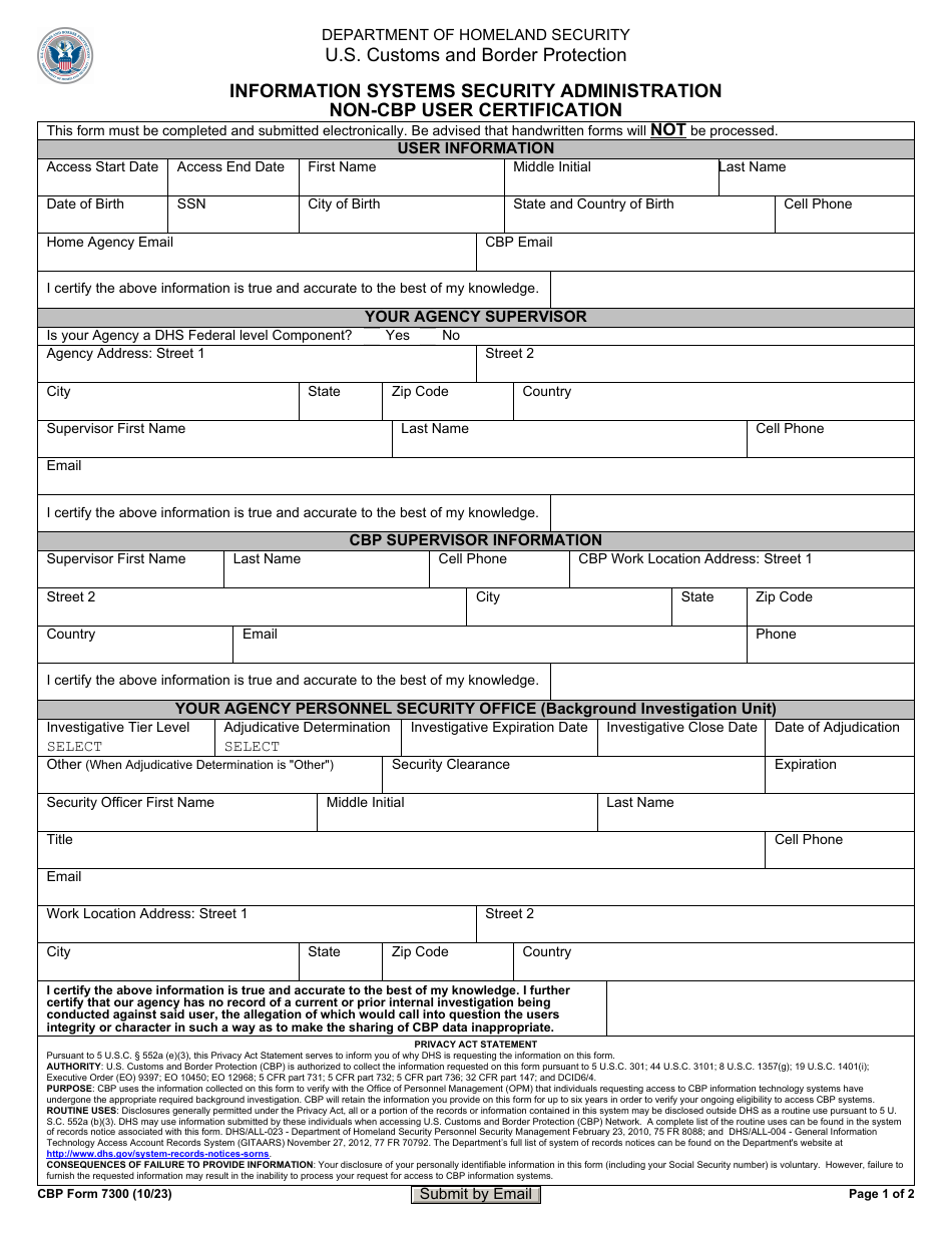 CBP Form 7300 Download Fillable PDF or Fill Online Information Systems