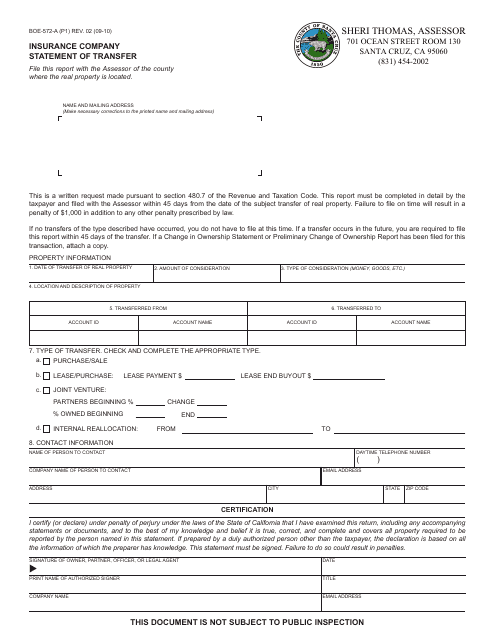 Form BOE-572-A  Printable Pdf
