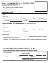 Document preview: Form 500 Report of Alleged Violation of Title Iii of Hava - Ohio