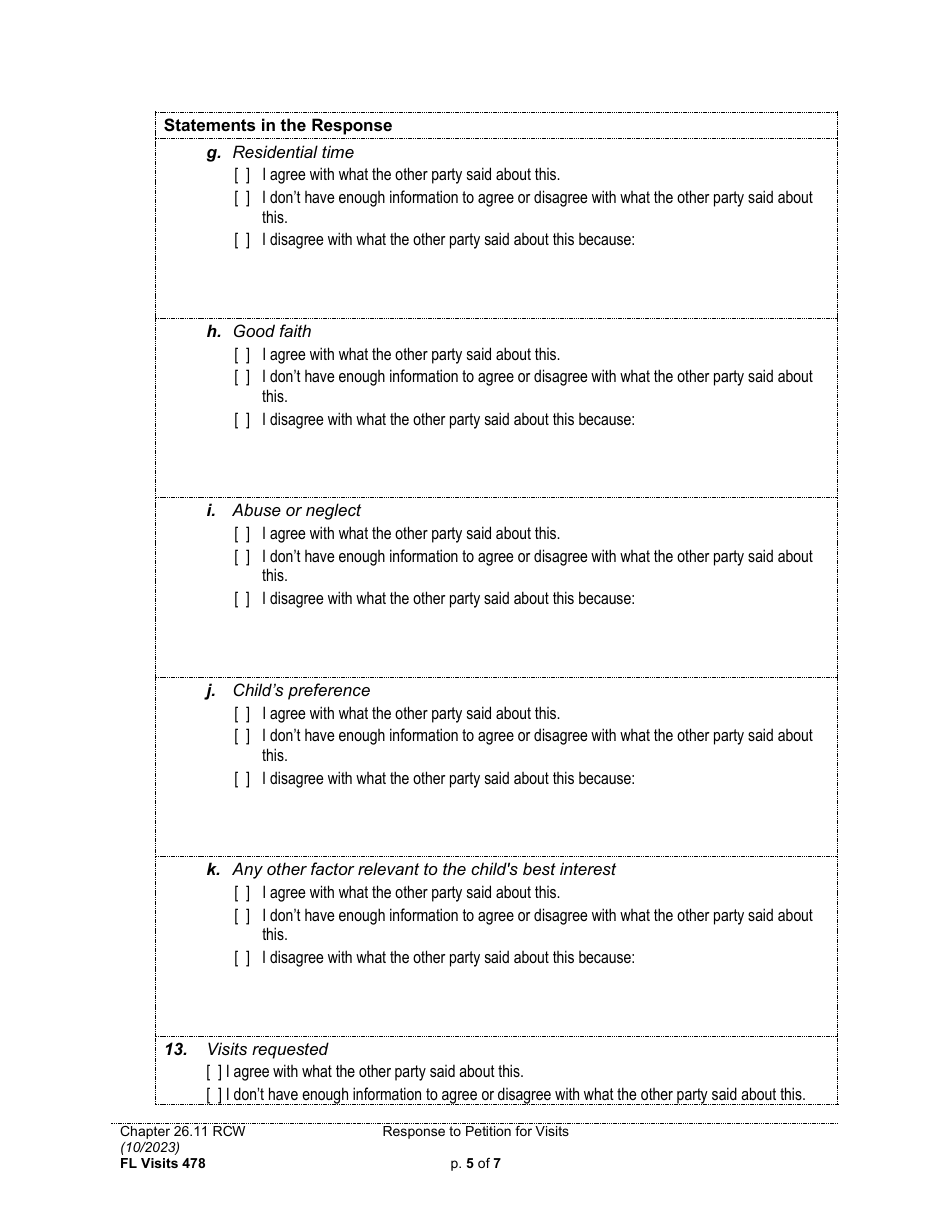 Form FL Visits478 Response to Petition for Visits - Washington, Page 5