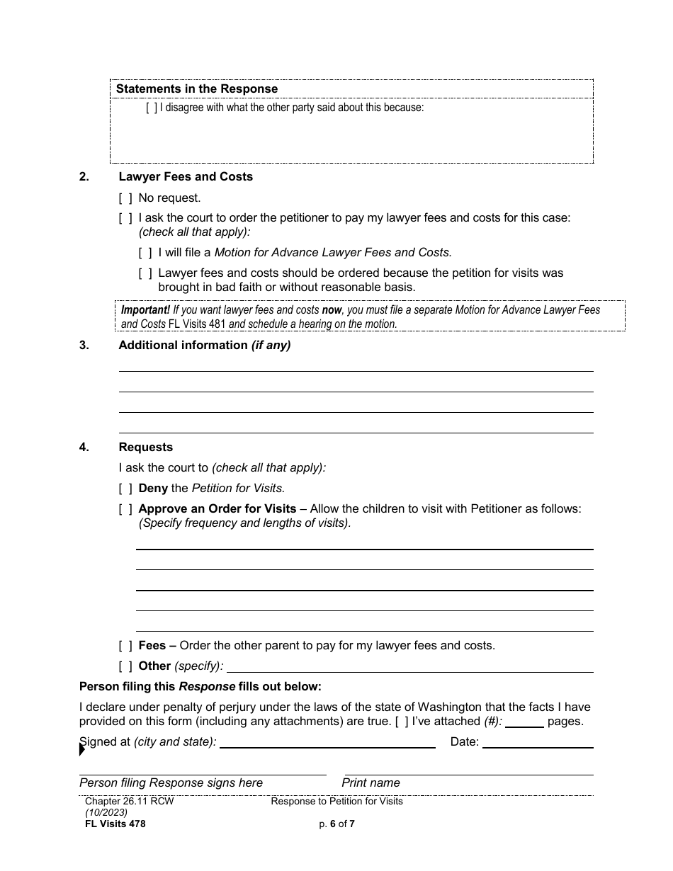 Form FL Visits478 Response to Petition for Visits - Washington, Page 6