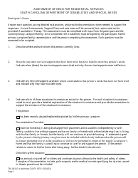 Document preview: Attachment 2 Assessment of Need for Residential Services - South Carolina