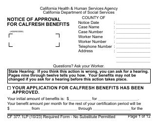 Document preview: Form CF377.1LP Notice of Approval for CalFresh Benefits - Large Print - California