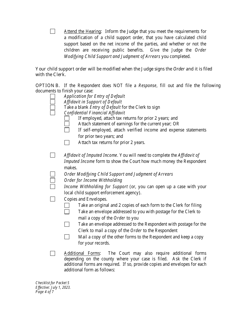 Checklist for Packet 5 - Petitioner - Modification of Child Support - Wyoming, Page 4