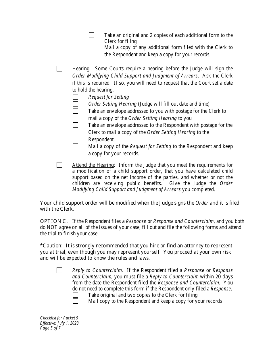 Checklist for Packet 5 - Petitioner - Modification of Child Support - Wyoming, Page 5