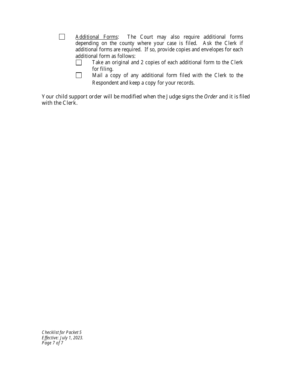 Checklist for Packet 5 - Petitioner - Modification of Child Support - Wyoming, Page 7
