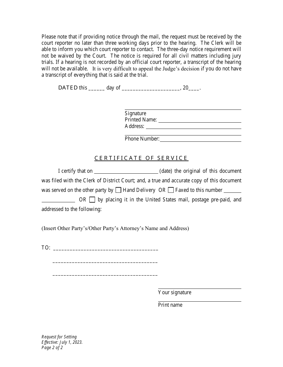 Request for Setting - Child Support Modification - Petitioner - Wyoming, Page 2