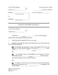 Document preview: Affidavit in Support of Default - Divorce With Minor Children - Wyoming