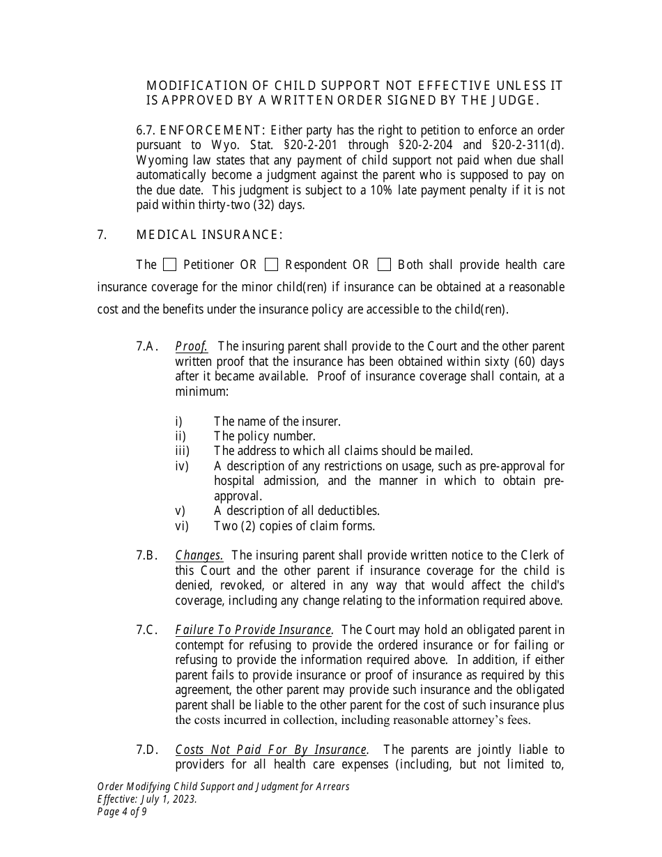 Order Modifying Child Support and Judgment for Arrears - Wyoming, Page 4