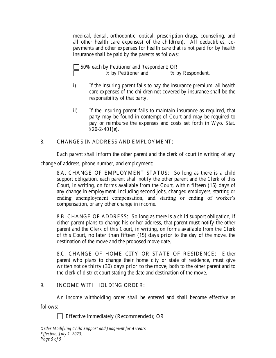 Order Modifying Child Support and Judgment for Arrears - Wyoming, Page 5