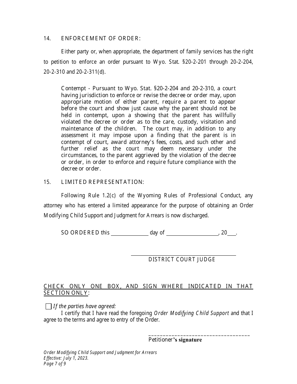 Order Modifying Child Support and Judgment for Arrears - Wyoming, Page 7