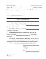 Document preview: Reply to Counterclaim - Petitioner - Wyoming