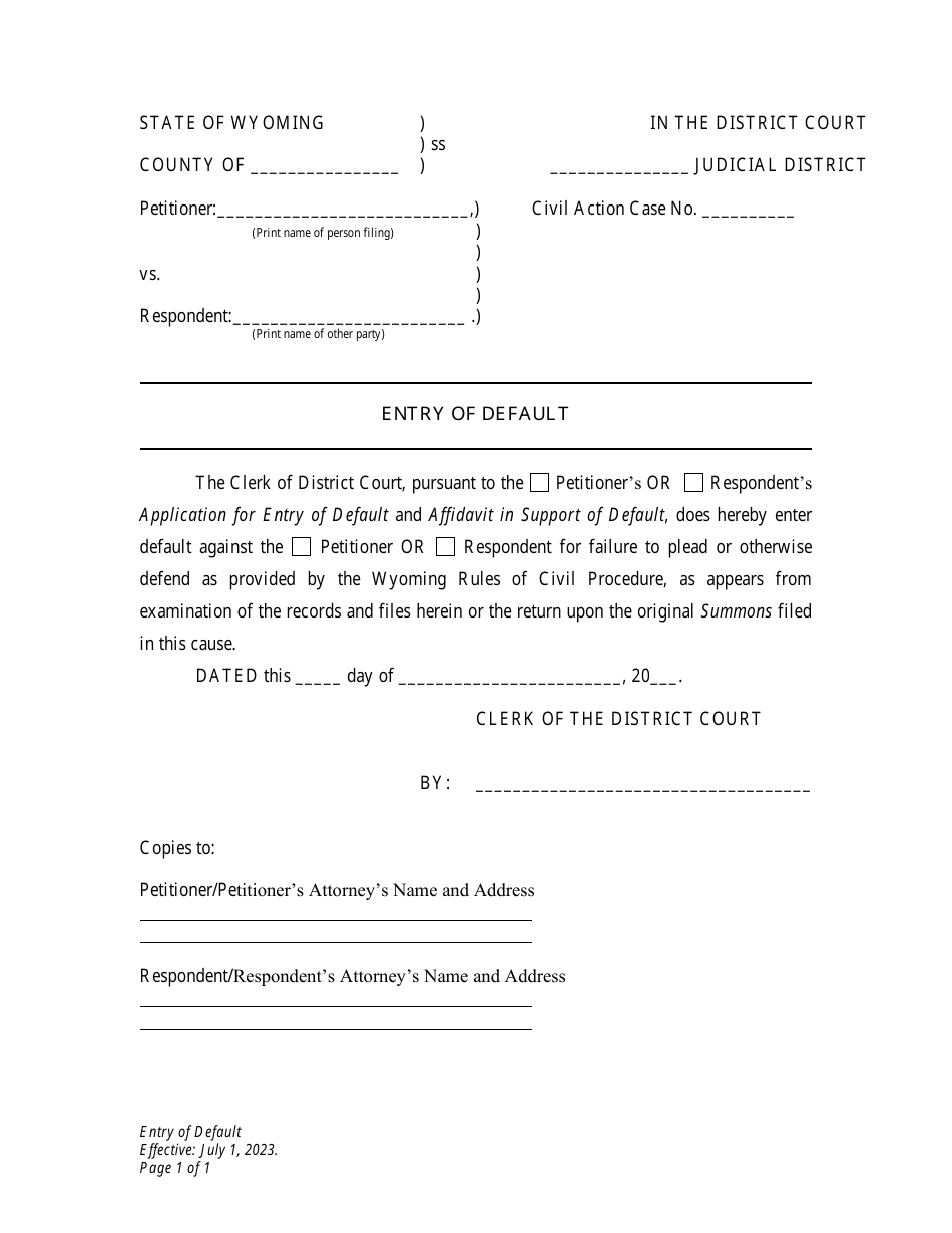 request enter default fl165 filed by petitioner