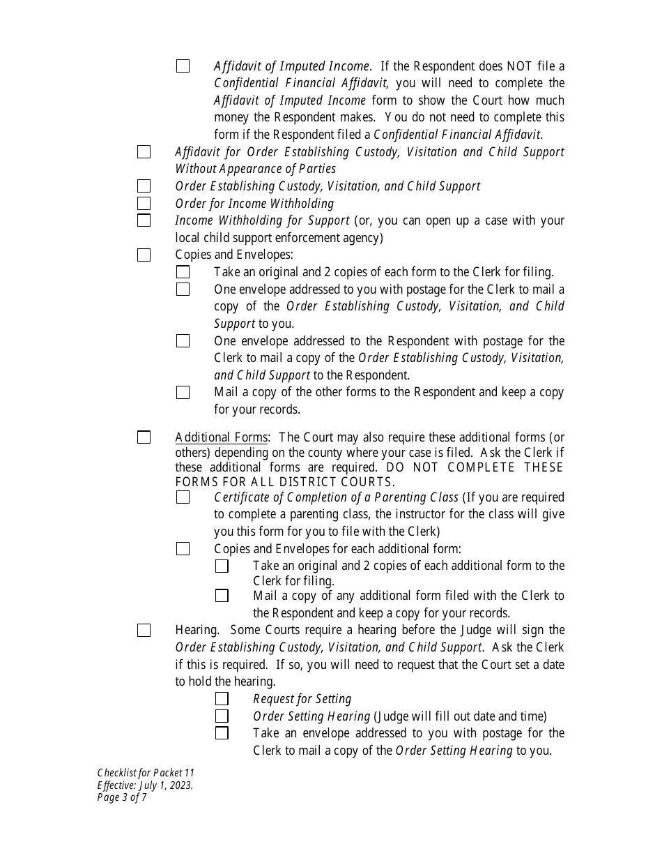 Wyoming Checklist for Packet 11 - Petitioner - Establishment of Custody ...