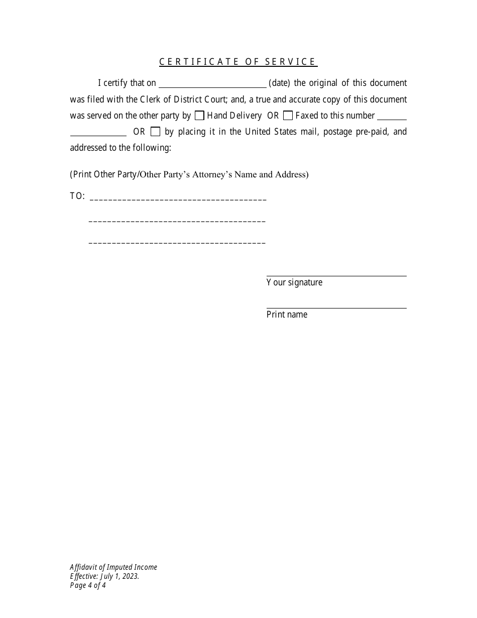 Affidavit of Imputed Income - Wyoming, Page 4