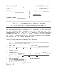 Affidavit of Indigency and Request for Waiver of Filing Fees and All Fees Associated Therewith - Wyoming