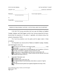 Document preview: Order Establishing Custody, Visitation, and Child Support - Wyoming