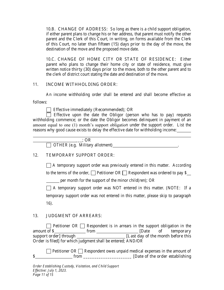 Order Establishing Custody, Visitation, and Child Support - Wyoming, Page 11