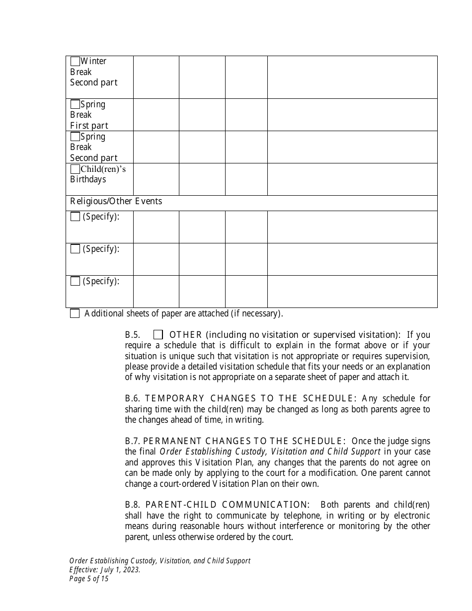 Order Establishing Custody, Visitation, and Child Support - Wyoming, Page 5