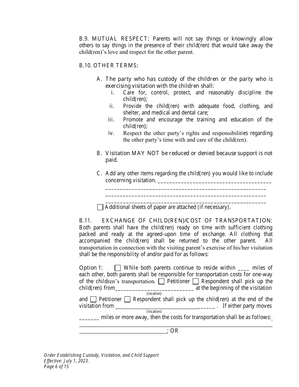 Order Establishing Custody, Visitation, and Child Support - Wyoming, Page 6