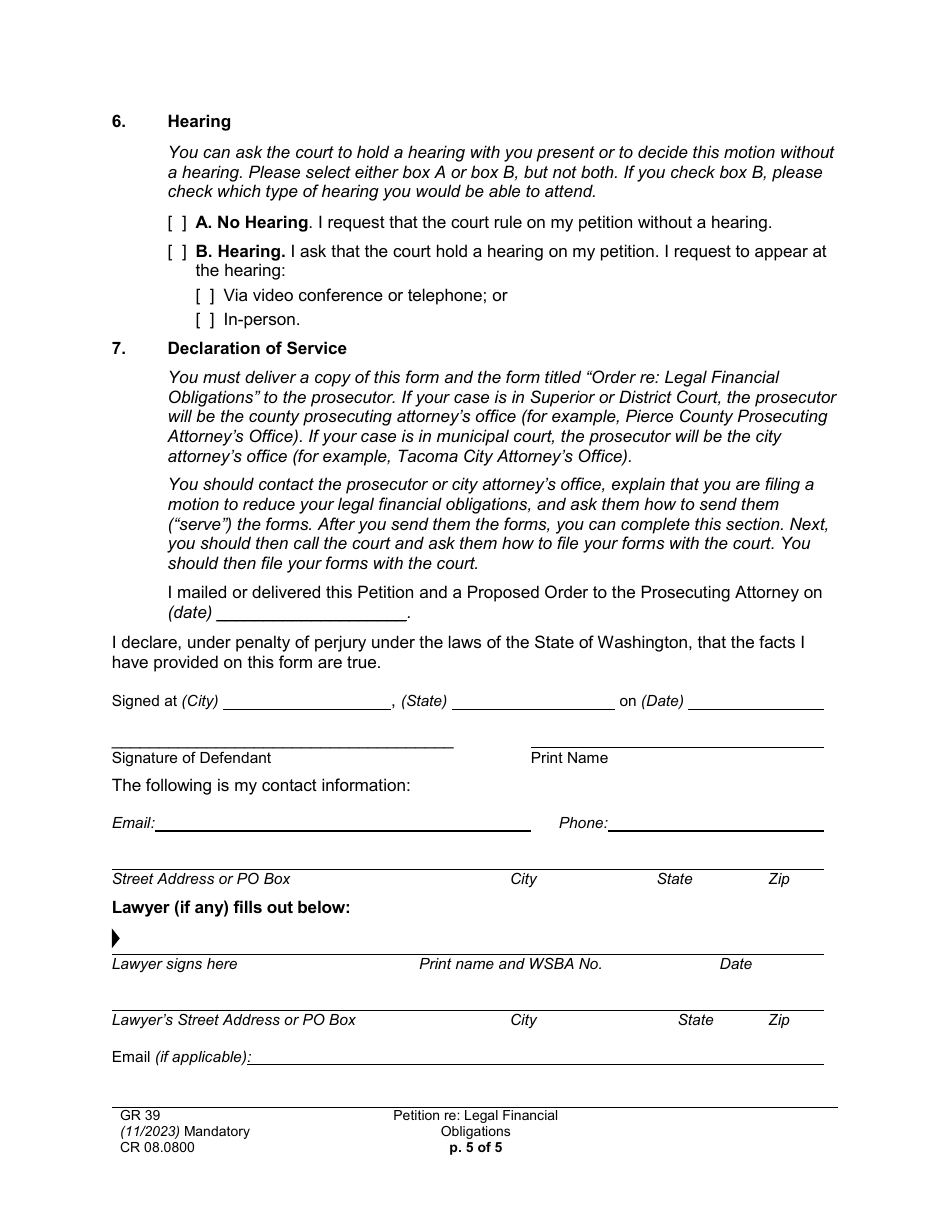 Form CR08.0800 Petition Re: Legal Financial Obligation - Washington, Page 5