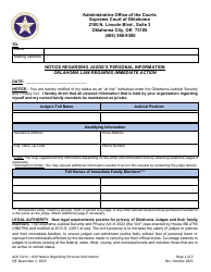 Document preview: Notice Regarding Judge's Personal Information - Oklahoma