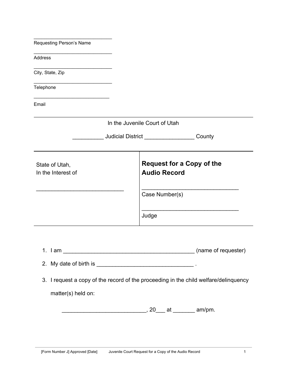 Utah Request for a Copy of the Audio Record - Fill Out, Sign Online and ...