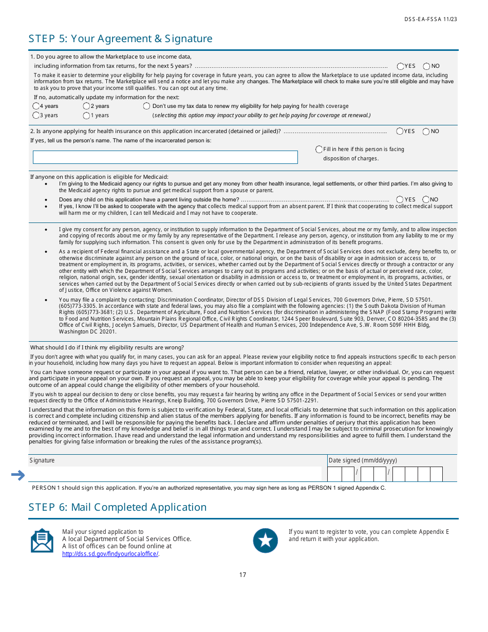 Form DSS-EA-FSSA Application for Health Coverage  Help Paying Costs - South Dakota, Page 17