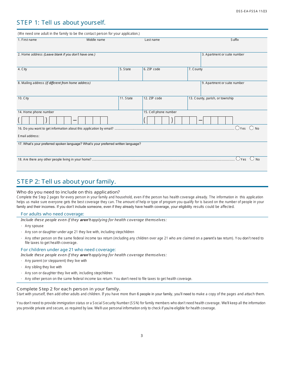 Form DSS-EA-FSSA Application for Health Coverage  Help Paying Costs - South Dakota, Page 3