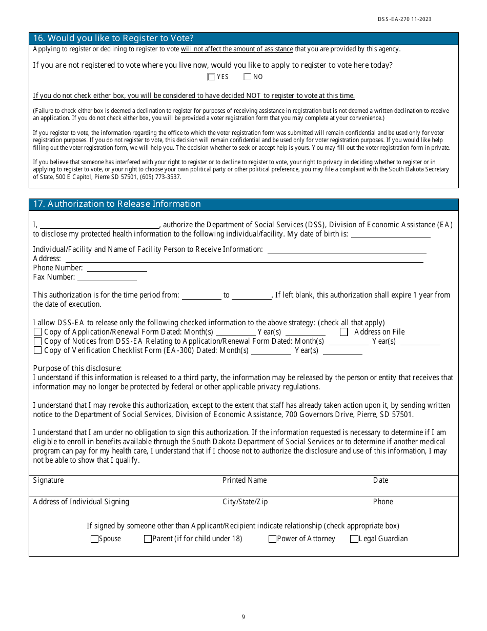 Form DSS-EA-270 Application for Medicare Savings Programs - South Dakota, Page 9