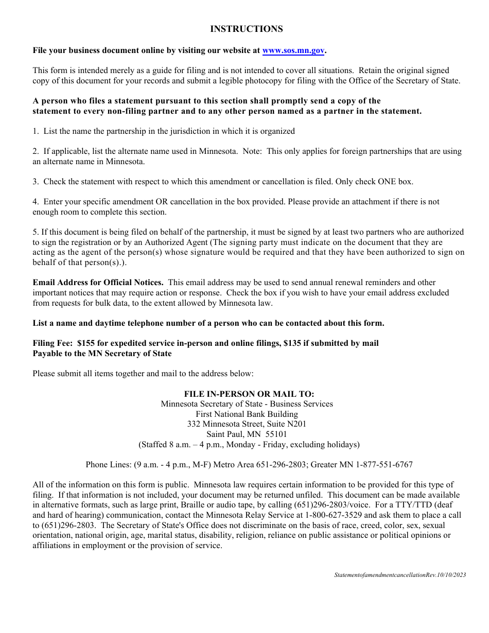 Statement of Amendment or Cancellation - Minnesota, Page 3