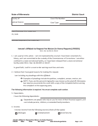 Document preview: Form FEE201 Inmate's Affidavit to Request Fee Waiver (In Forma Pauperis) - Minnesota