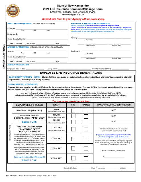 Voya Life Insurance Enrollment/Change Form - New Hampshire, 2024