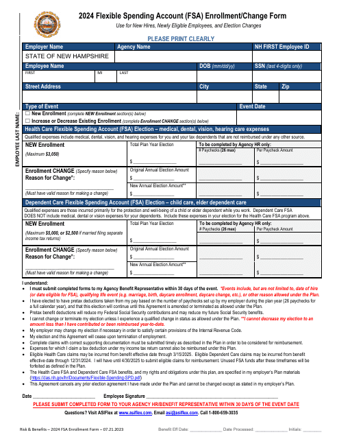 Flexible Spending Account (FSA) Enrollment/Change Form - New Hampshire, 2024