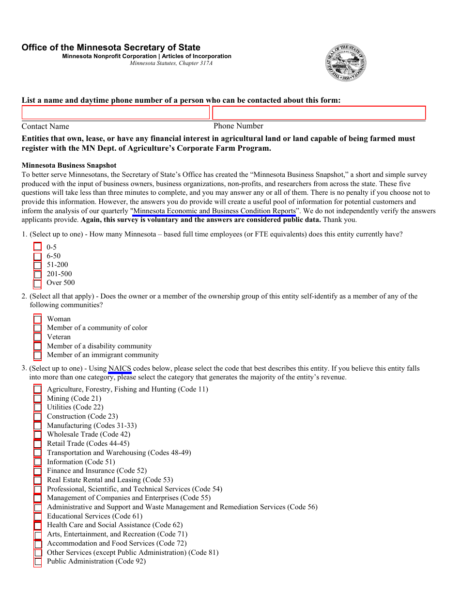 Minnesota Nonprofit Corporation Articles of Incorporation - Minnesota, Page 2