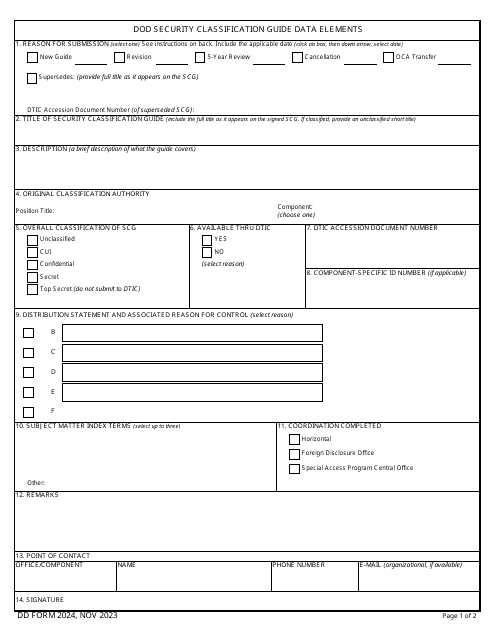 DD Form 2024 DoD Security Classification Guide Data Elements