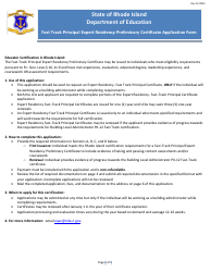 Fast Track Principal Expert Residency Preliminary Certificate Application Form - Rhode Island, Page 2