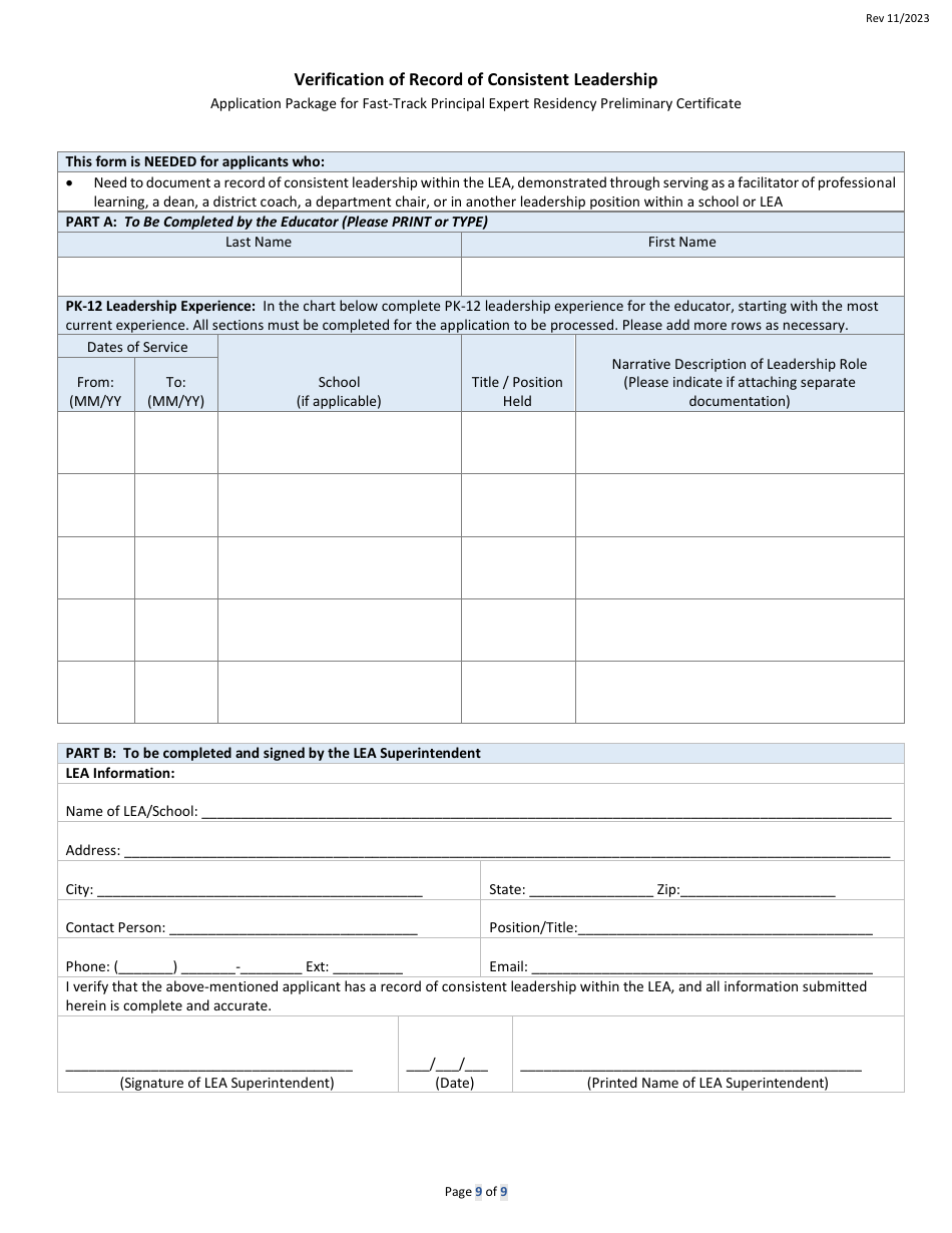 Fast Track Principal Expert Residency Preliminary Certificate Application Form - Rhode Island, Page 9